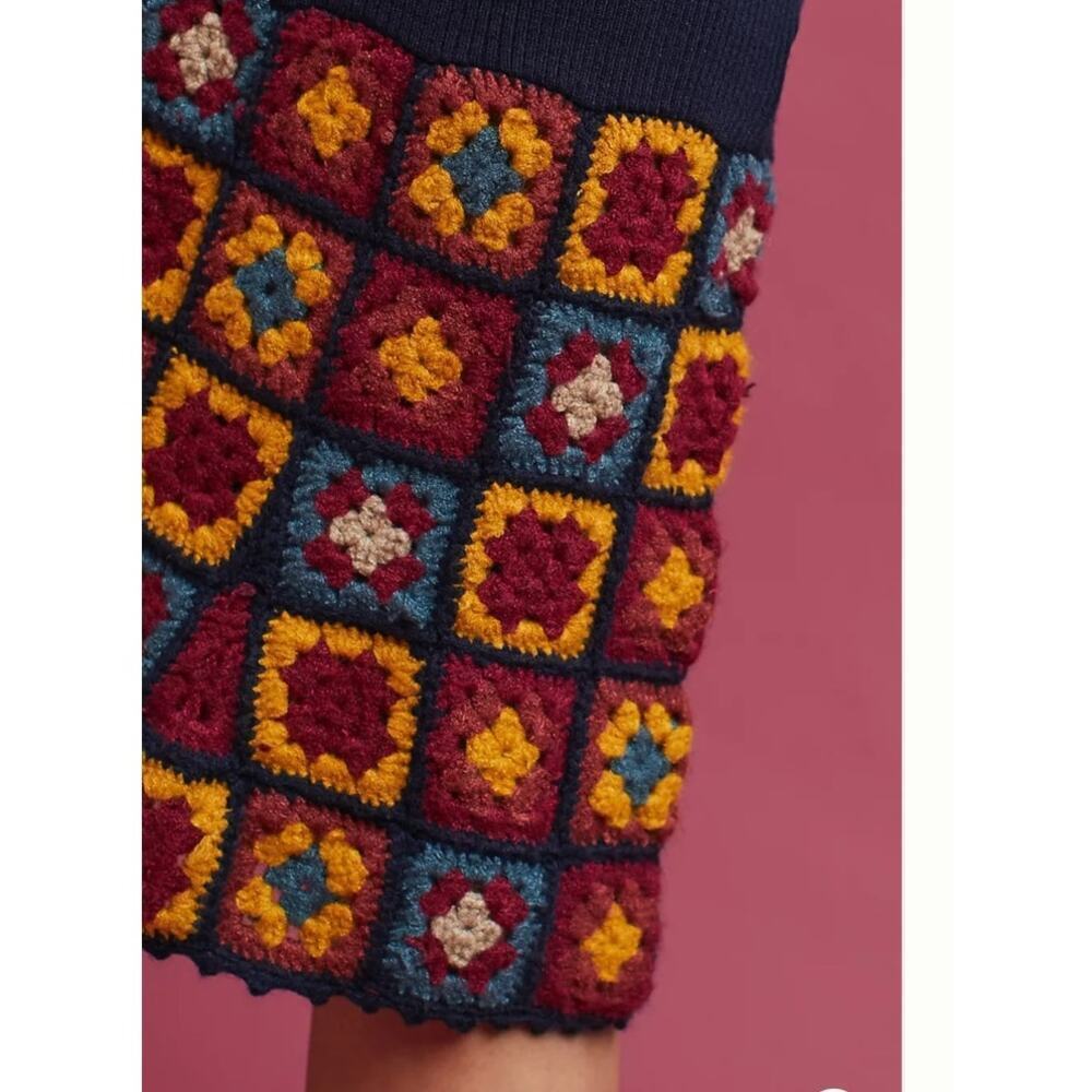 NWT Harlyn Knit Anthropologie Skirt Size S Navy Crochet Granny Squares - Picture 11 of 11